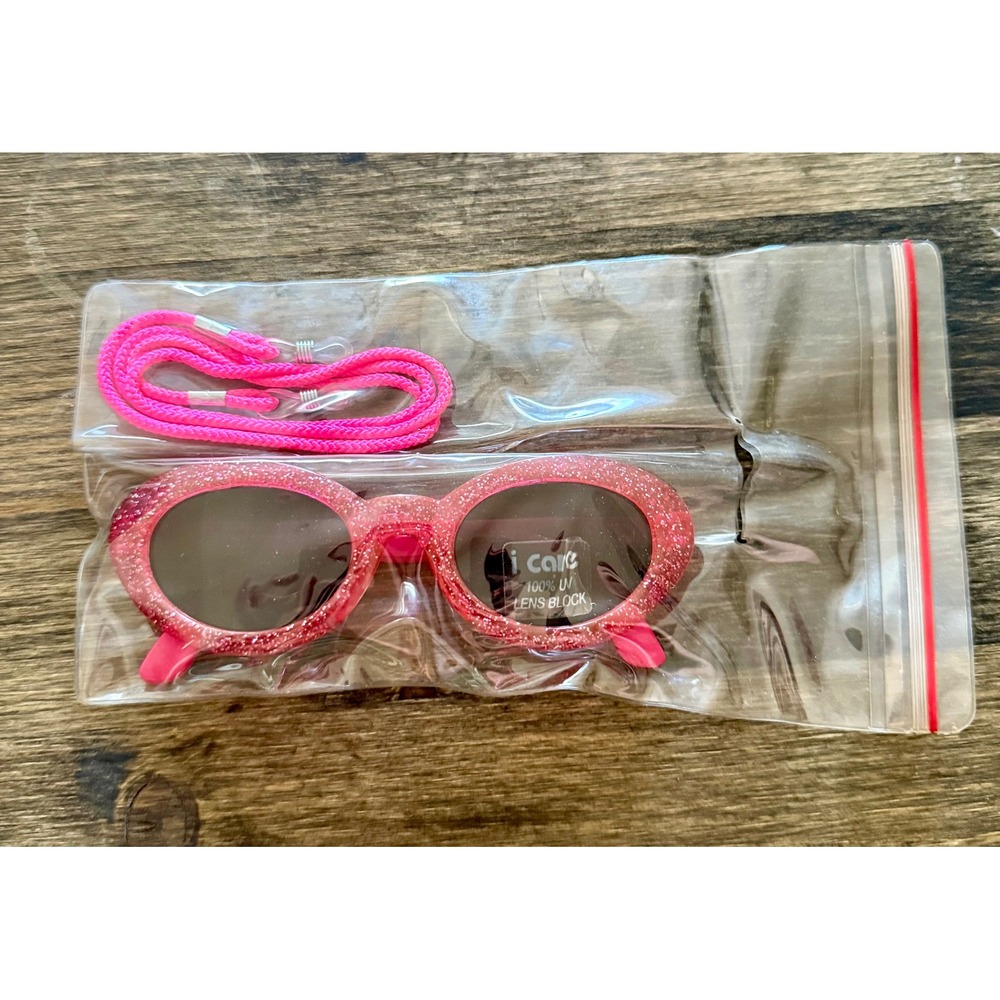 Barbie Sunglasses Kids New Pink Glitter Oval UV Protection with Neck Cord